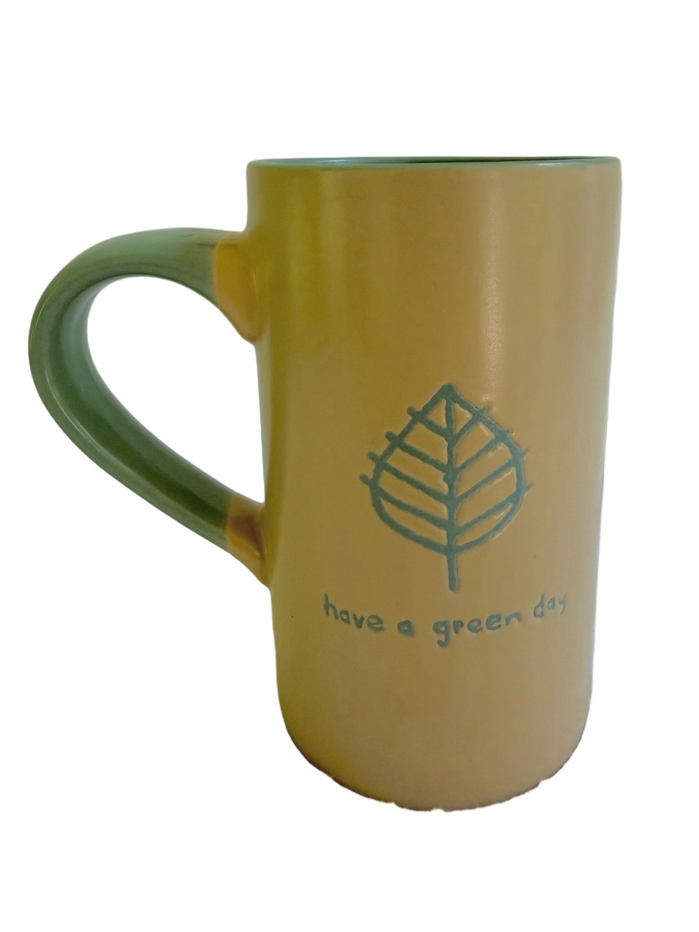 Life Is Good Home Good Karma Have A Green Day Ceramic Mug Hand Stamped Green